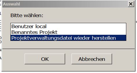 Verwaltungsdatei Projekte