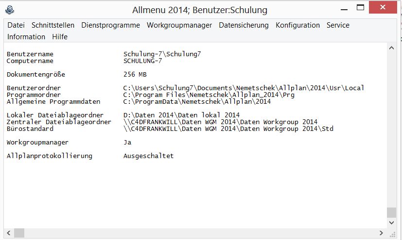 Allplan 2014 Workgroup Manager: Check der Allmenü Datenpfade