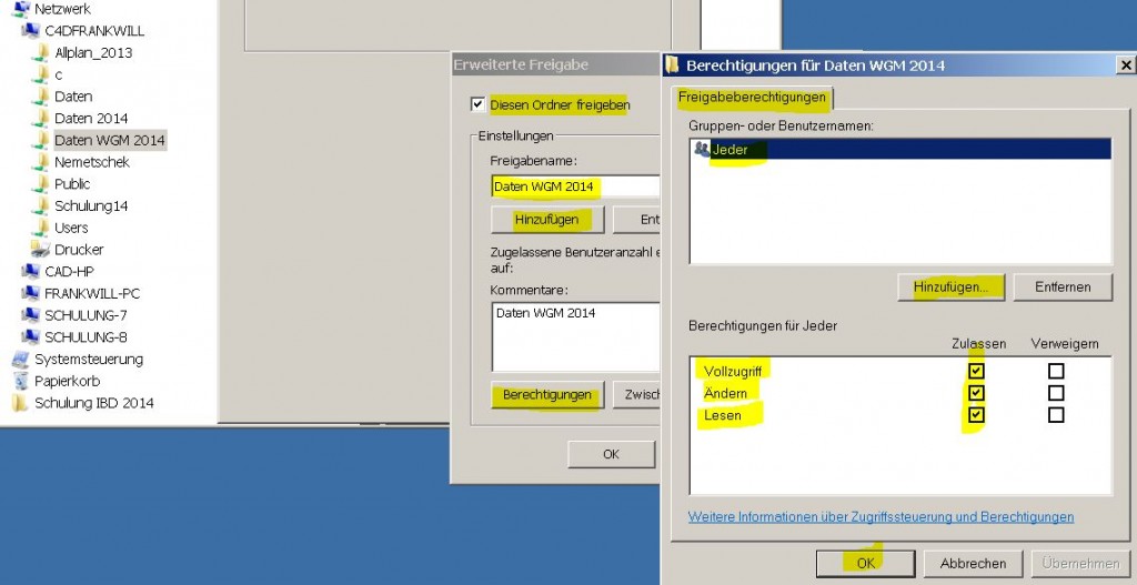 Allplan 2014 Workgroup Manager Ordnerfreigabe unter Windows