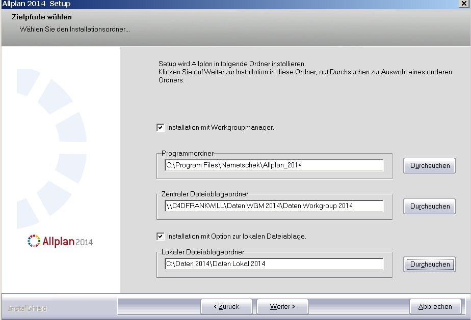 Lokale Dateiablage Allplan 2014 Workgroup Manager