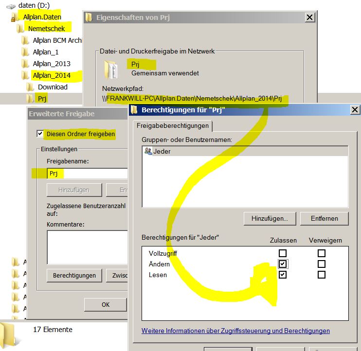 Freigabe lokaler PRJ Ordner Workgroupmanager
