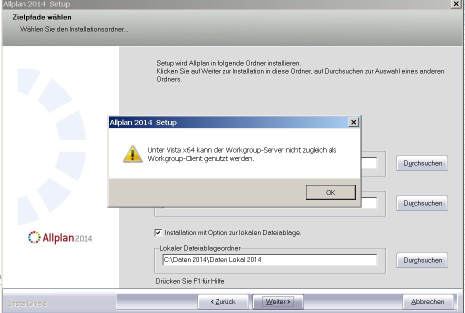 Allplan 2014 Workgroup Manager und Windows Vista