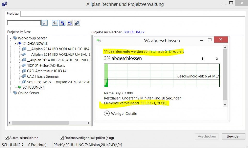 Rechner auschecken Workgroup mit Daten