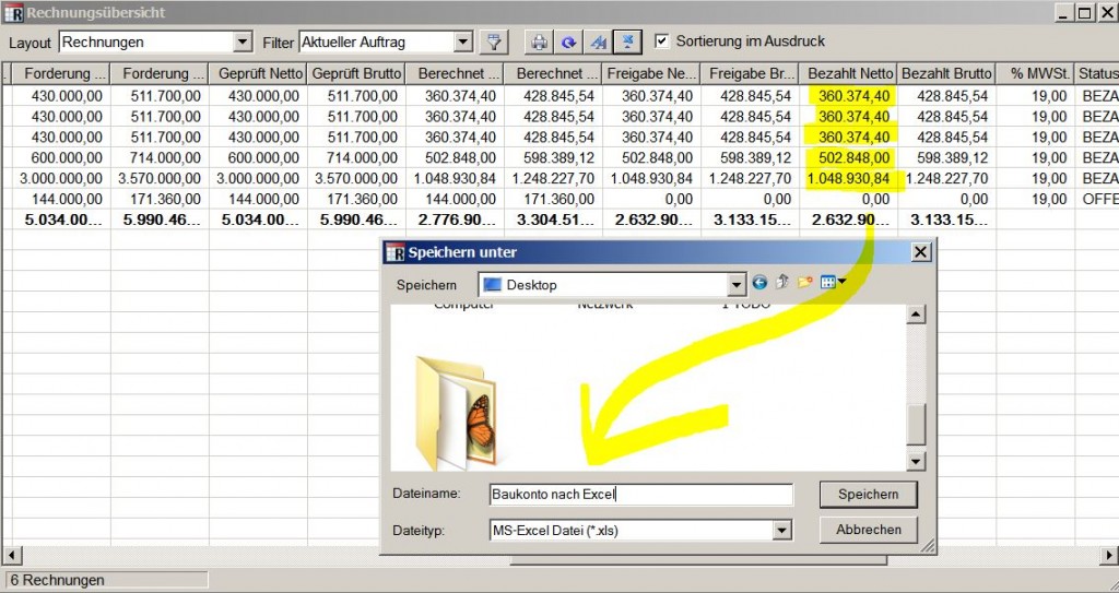 Baukonto Excel Export