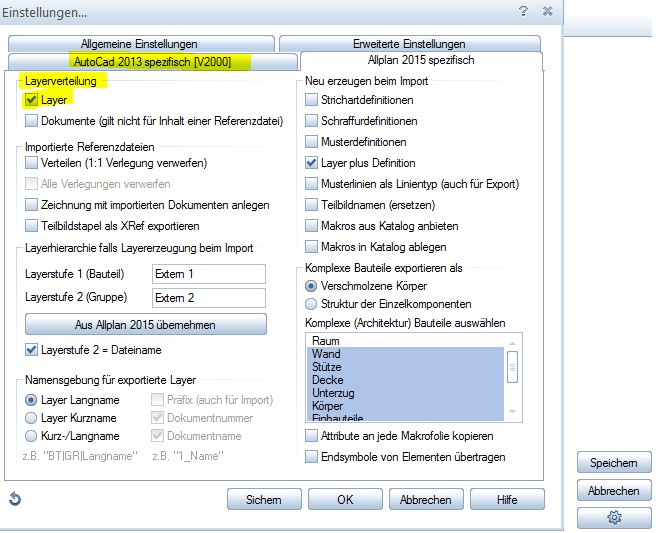 Layer und Stiftzuweisungen DXF