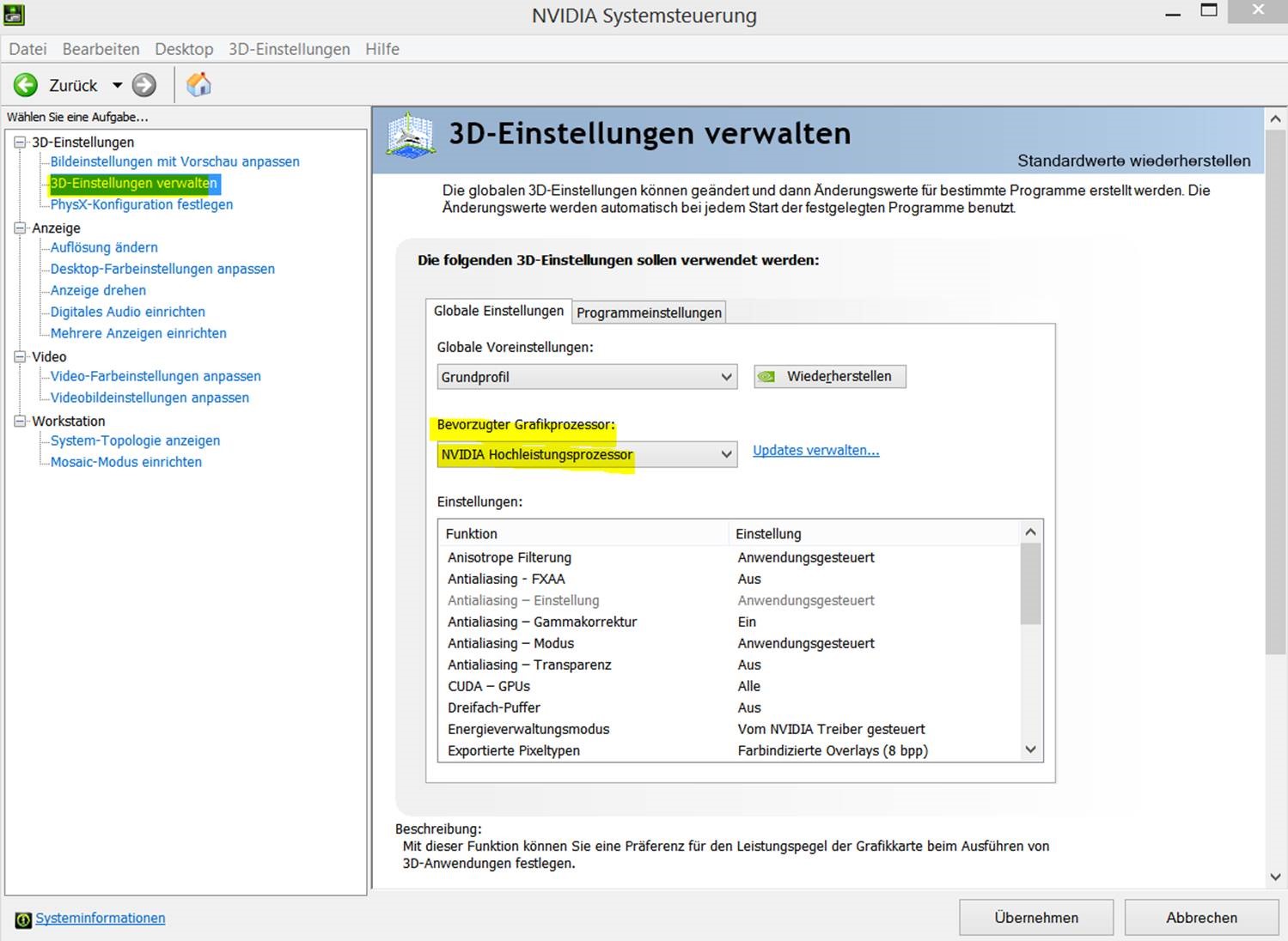 Nvidia Einstellungen