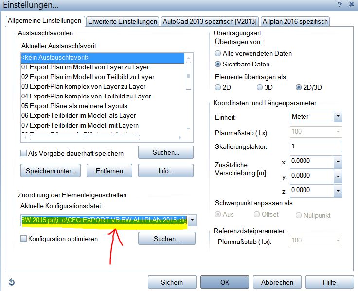Allplan Räume Export Konfiguration cfg