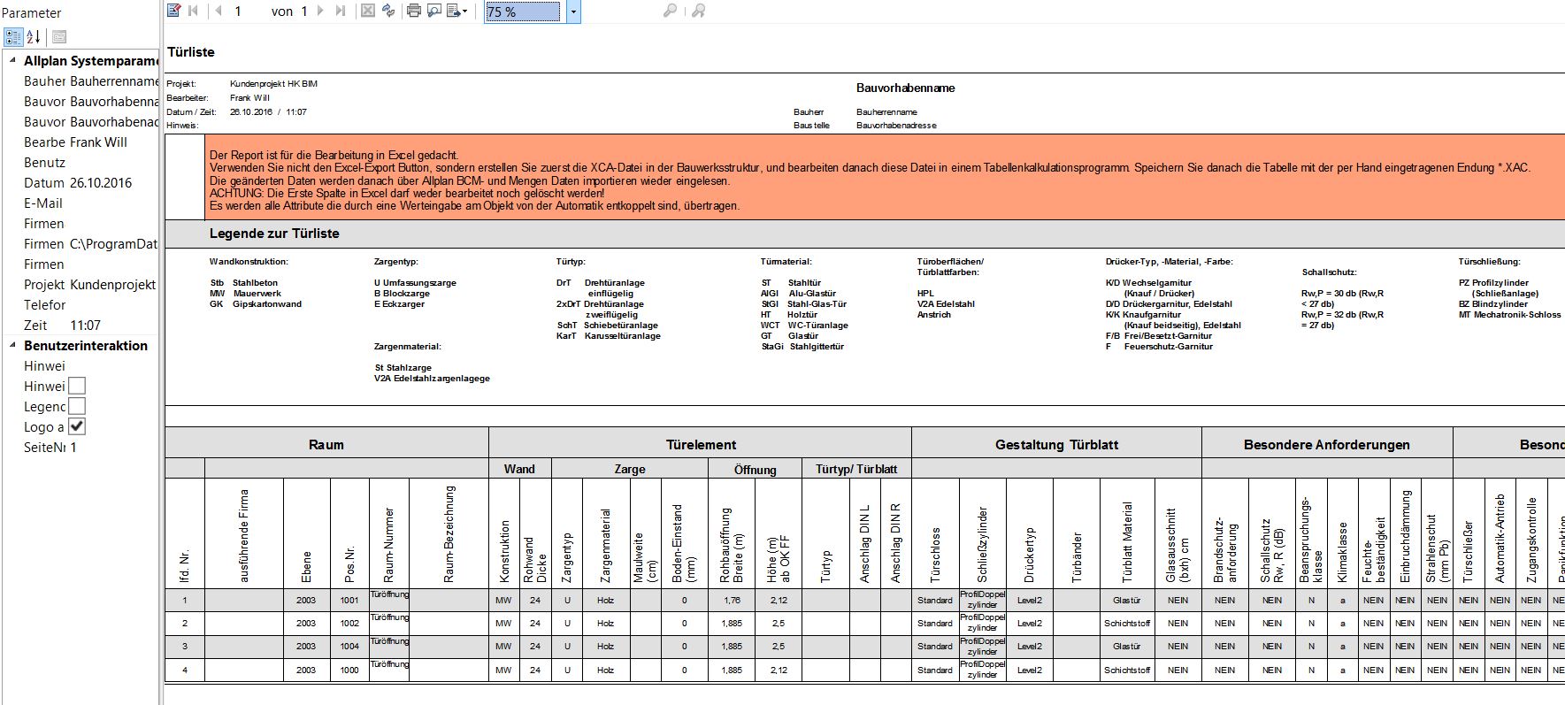 Türlisten Excel Anbindung