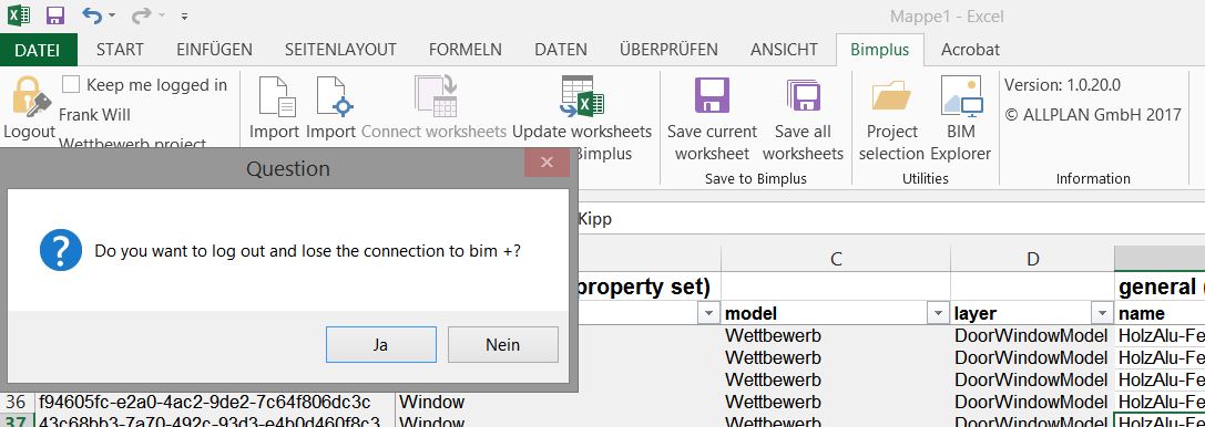 Excelanbindung Logout